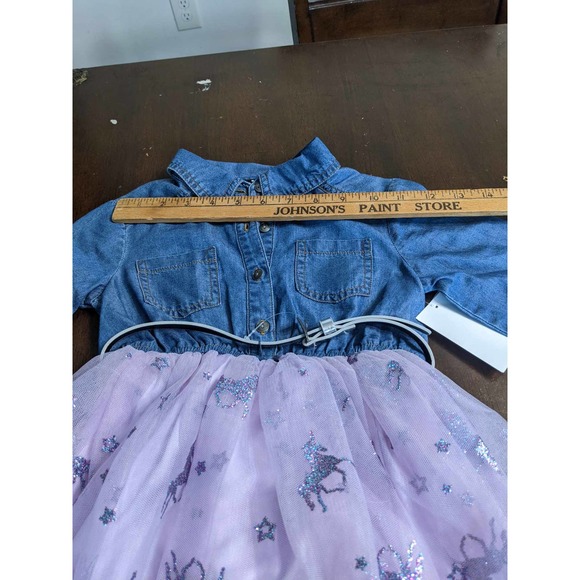 Pink & Violet Girls 3/4 Sleeve Denim & Mesh Dress  4 - Picture 7 of 10